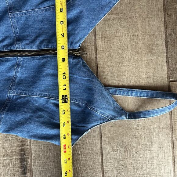 Haute Monde Denim Mini Dress M Zip Front Bodycon Adjustable Spaghetti Straps - Picture 7 of 9